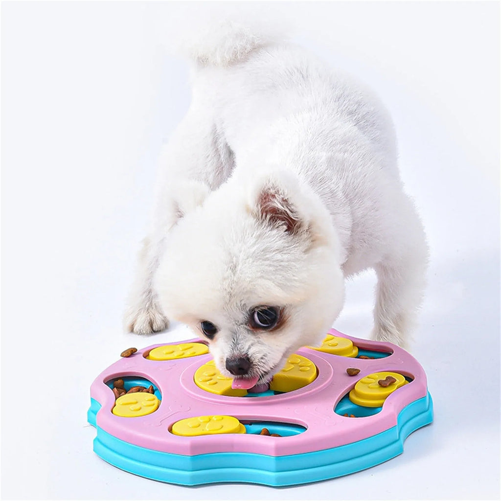 Blue and pink dog puzzle toy feeder for aggressive chewers with food searching games