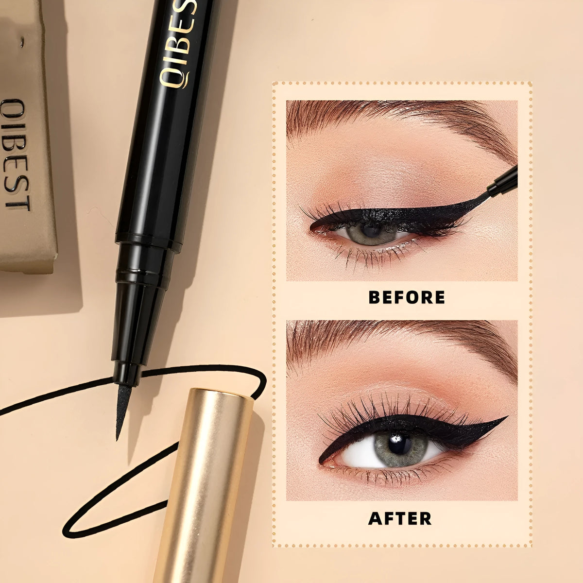 Black liquid eyeliner pen with a precise tip, shown on a clean background.