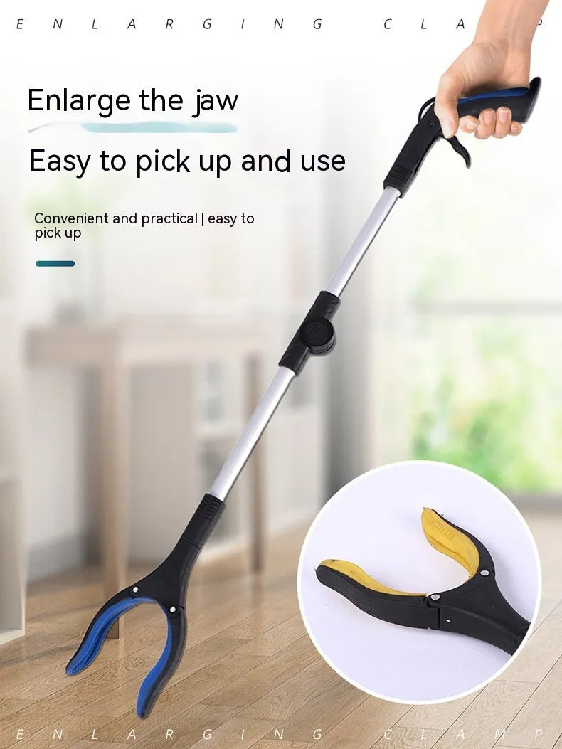 Foldable aluminium alloy garbage clamp with magnet sucker, extended to 80cm with blue handle