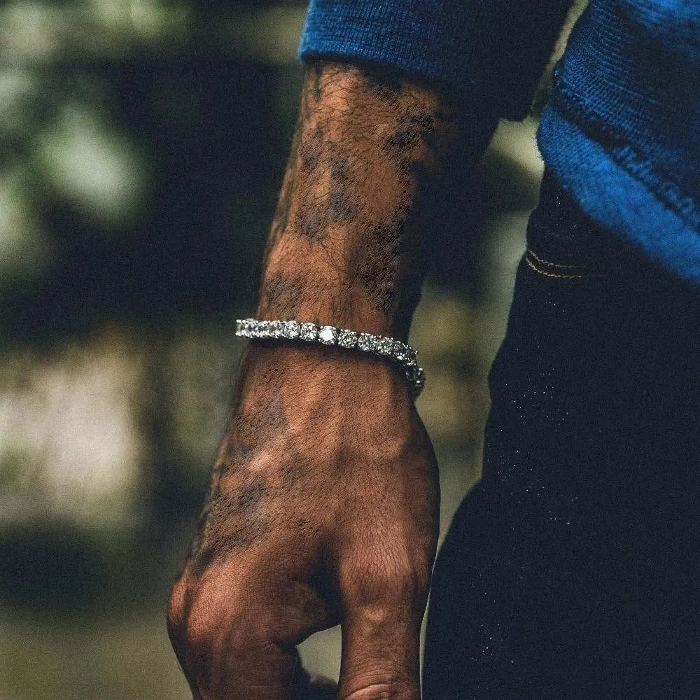 Men's single row rhinestone hip hop bracelet with tennis charm on geometric chain