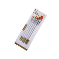 Set of six wood-handled acrylic watercolour brushes with aluminium ferrules in sizes 5/0, #2, #1/4, #6, #8, #3/4.