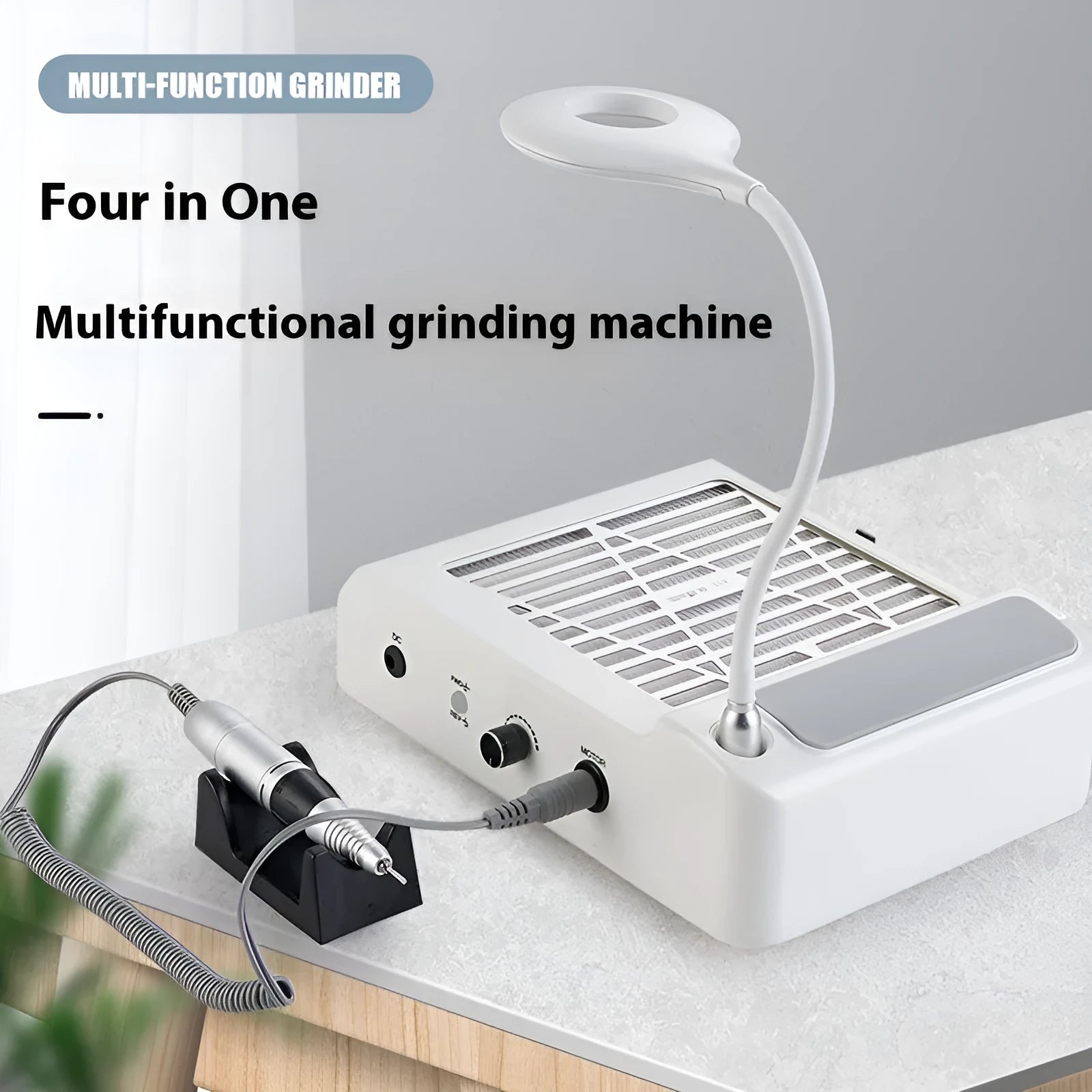 White four-in-one nail grinder machine with vacuum cleaner system for manicures