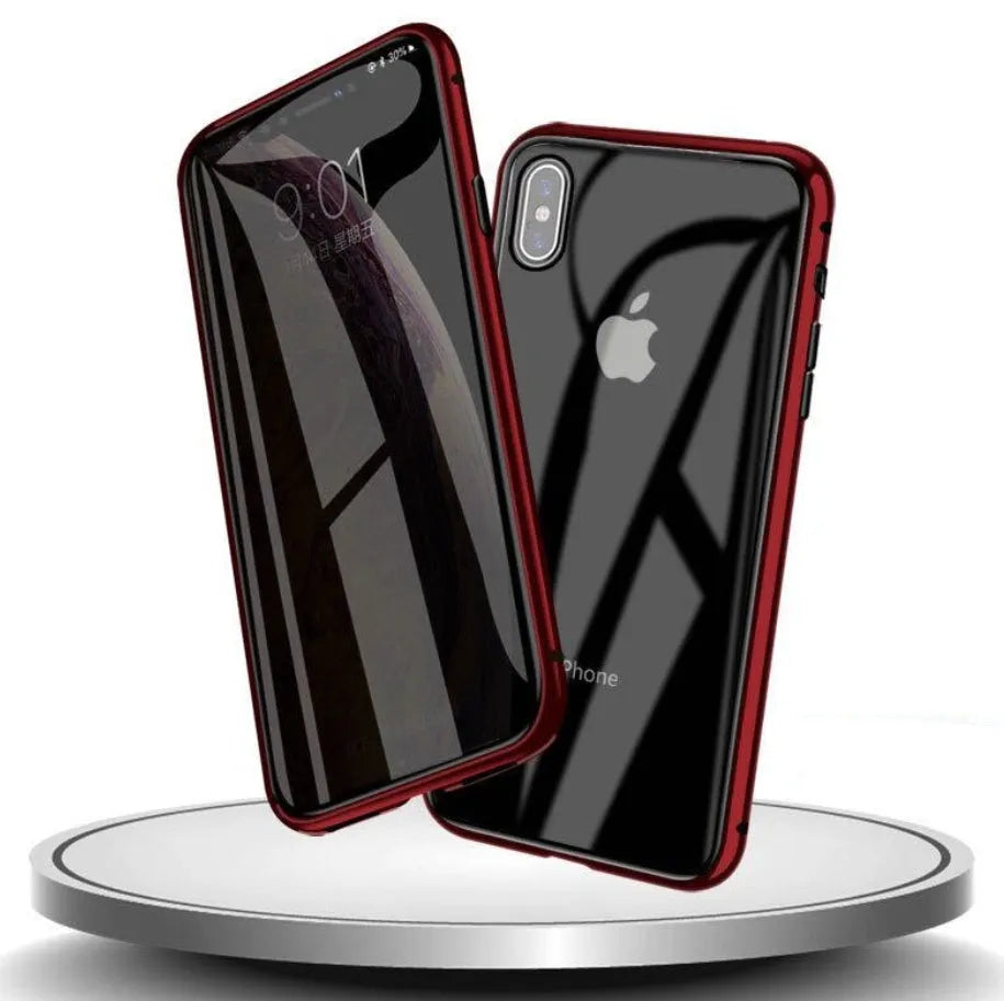 Glass anti-spy phone case with geometry pattern for iPhone in clamshell design
