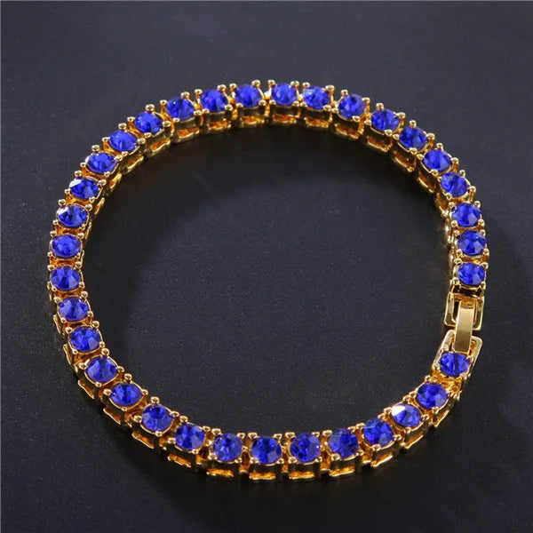 Men's single row rhinestone hip hop bracelet with tennis charm on geometric chain