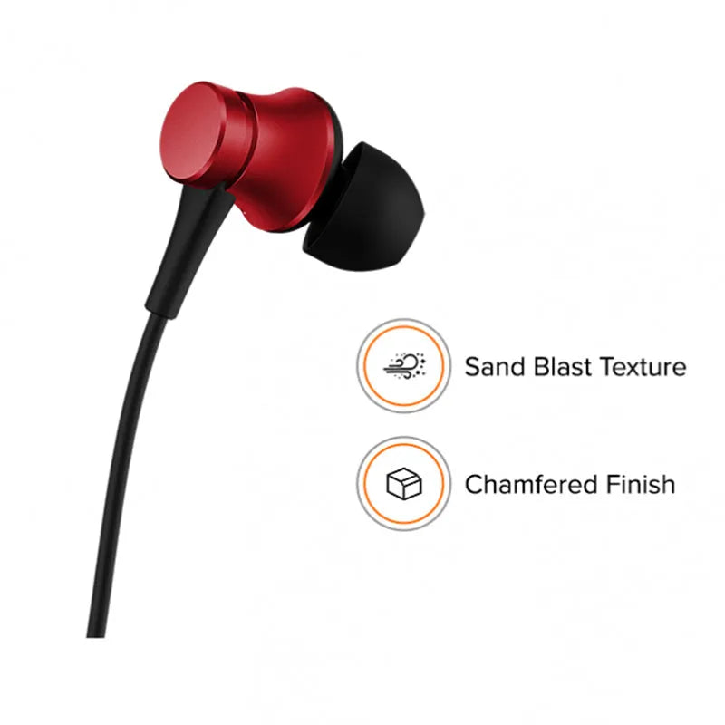 Piston in-ear wired headphones with 3.5mm connector in black, blue, and red colour options