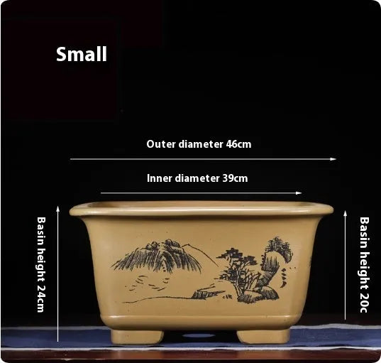 Large antique Chinese style purple clay flower pot for indoor plants and bonsai trees
