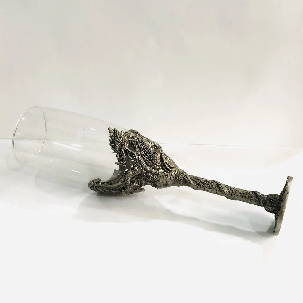 Alloy dinosaur champagne glass goblet in ancient tin colour, 6 x 21 cm retro wine glass for champagne