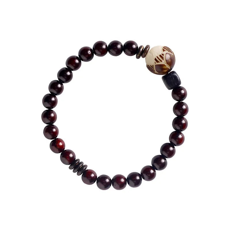 Natural rosewood flower bracelet with 10mm beads and retro design