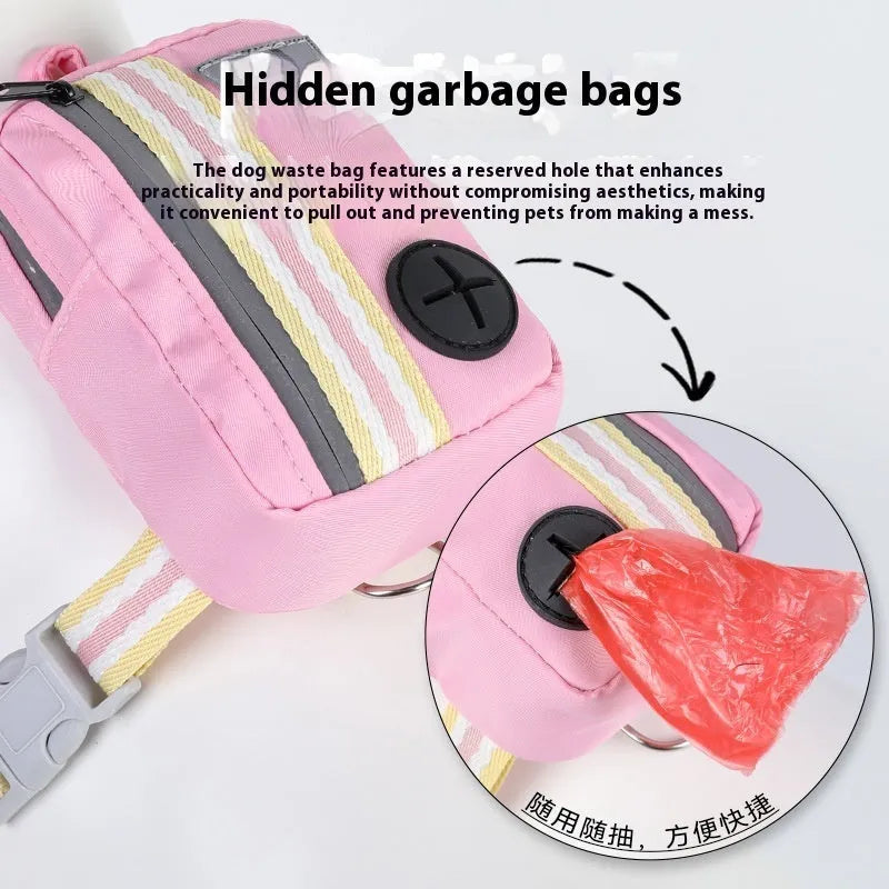 Explosion-proof anti-strangulation dog harness in Oxford cloth with attached holding rope.