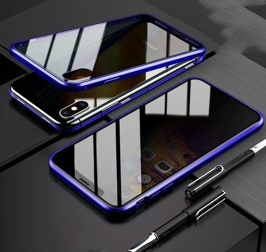 Glass anti-spy phone case with geometry pattern for iPhone in clamshell design