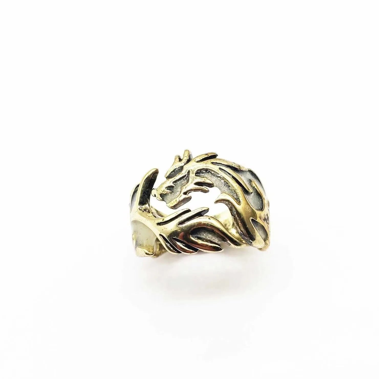 Adjustable luminous dragon pattern ring in archaism silver blue and green colours
