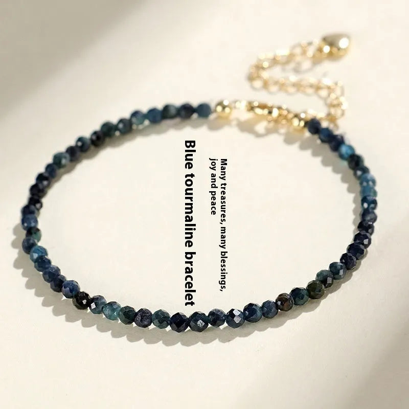 Blue tourmaline 3mm bead bracelet with spacer design for women's jewellery