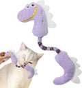 Set of four cat toys including rope, spring, and plush types in various colours