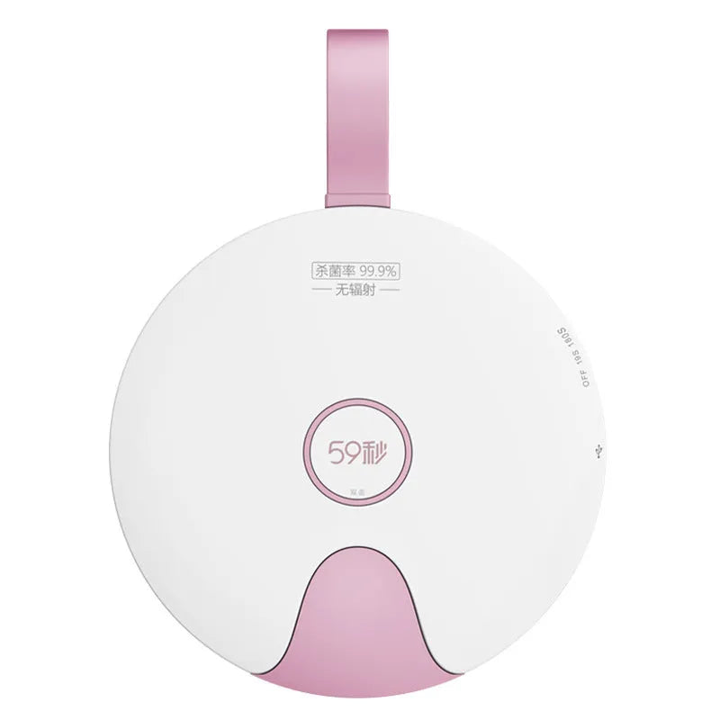 Blue portable baby bottle steriliser with USB cable, showing compact slim design.