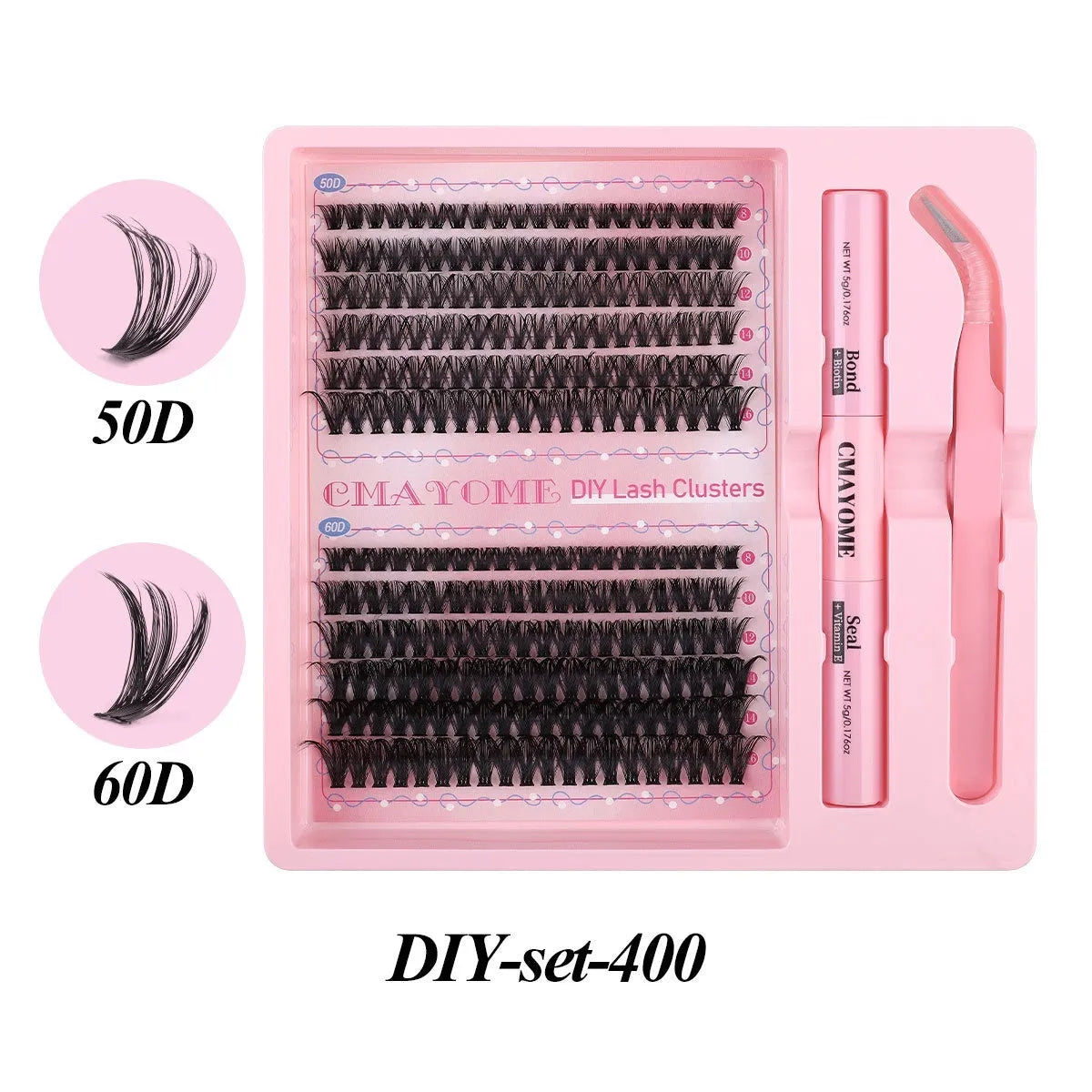 DIY single cluster false eyelashes set with artificial fibre clusters for custom lash application