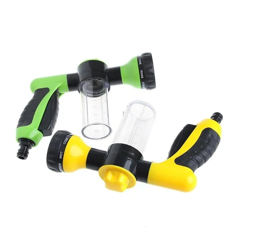 Green high-pressure foam spray gun for car washing with adjustable nozzle and multiple spray patterns