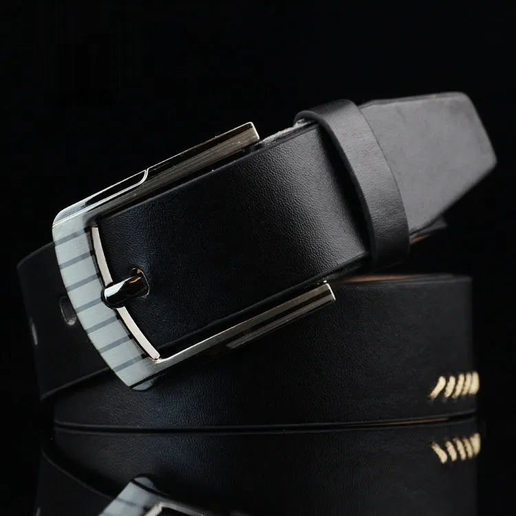 Men's retro style belt with pin buckle in black, brown, or white colours