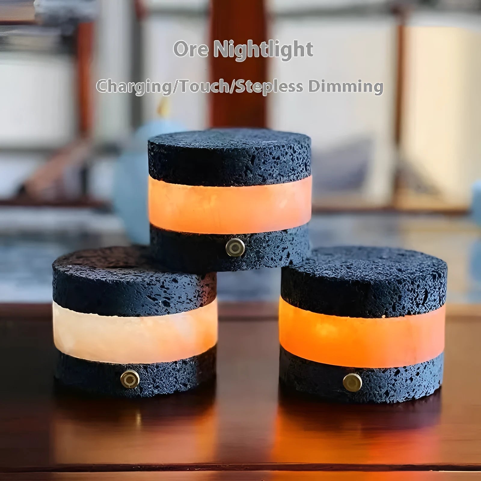 Orange volcanic rock USB night lamp with touch dimming and essential oil diffusion, 9cm by 7.5cm