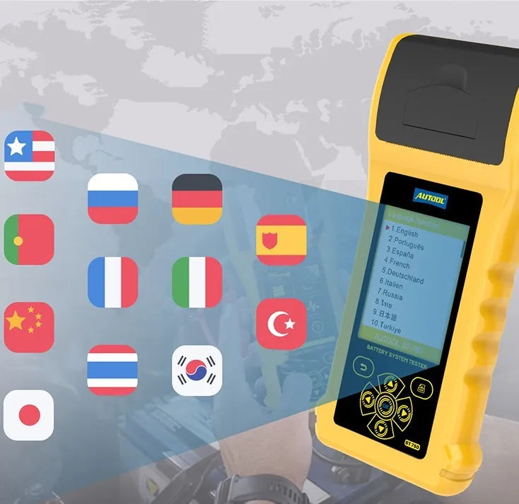Autool BT760 colour screen car battery tester with clip connectors and thermal printer