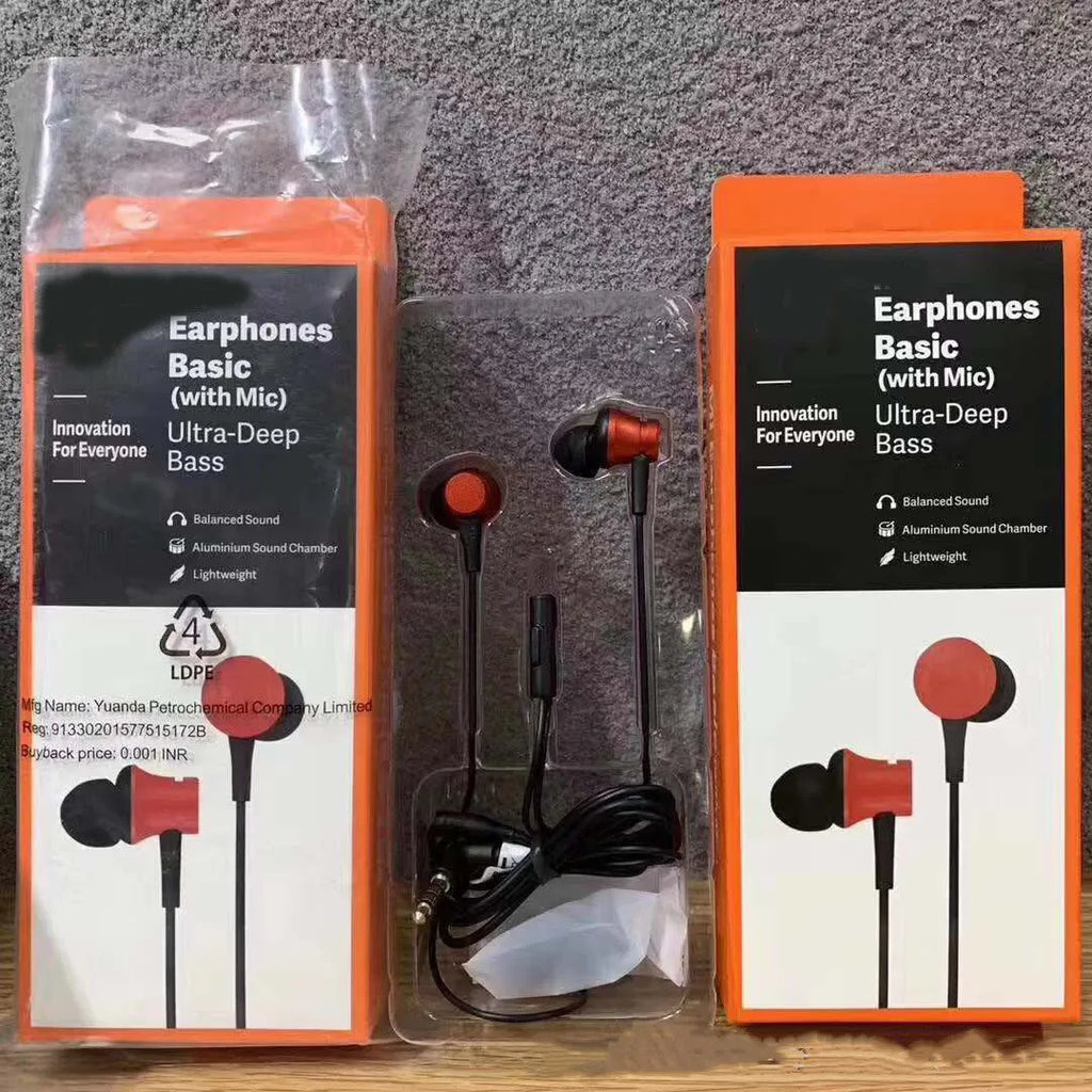 Piston in-ear wired headphones with 3.5mm connector in black, blue, and red colour options