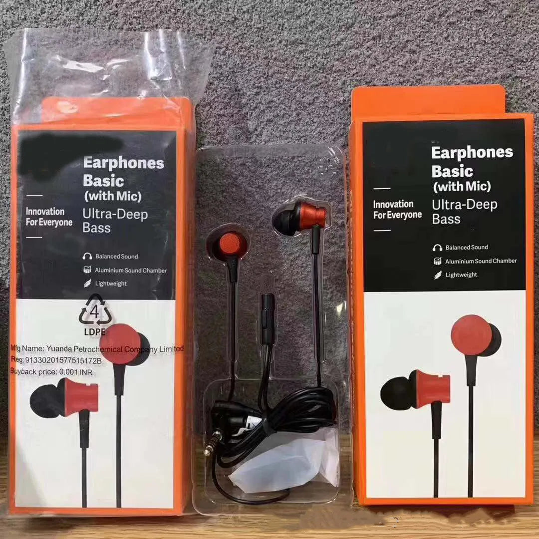 Piston in-ear wired headphones with 3.5mm connector in black, blue, and red colour options