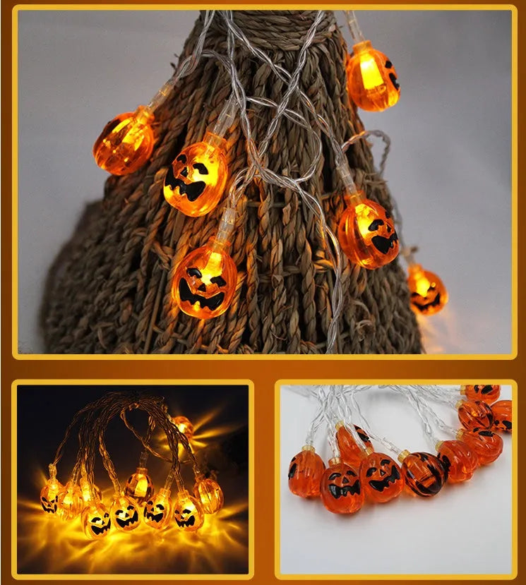 Halloween LED string lights with bat, pumpkin, ghost and spider pendants on a 1.2 metre wire