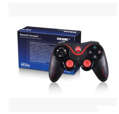 Black X3 Bluetooth wireless game controller for Android phones with phone clip attached