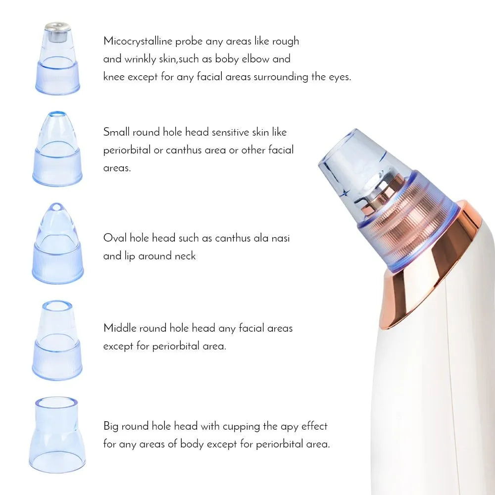 Electric blackhead remover pore cleaner with multiple nozzle attachments and 3.7V lithium battery