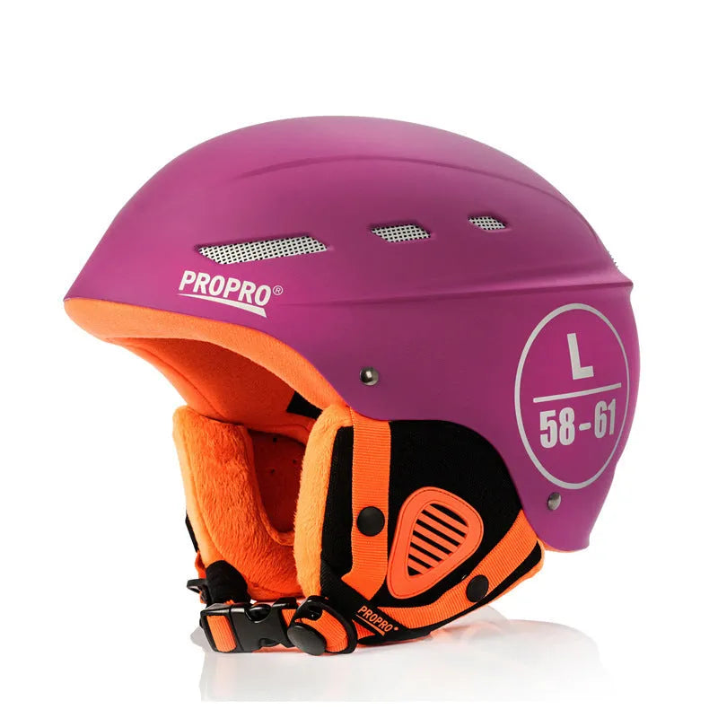 Propro M035 ski helmet in black with ABS shell, EPS liner, velvet lining, and 650g weight, size M or L