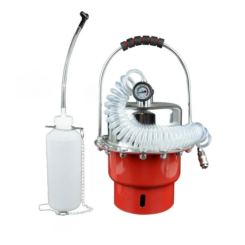 Steel pneumatic brake fluid replacement machine with 10 litre tank, pressure gauge and regulator controls