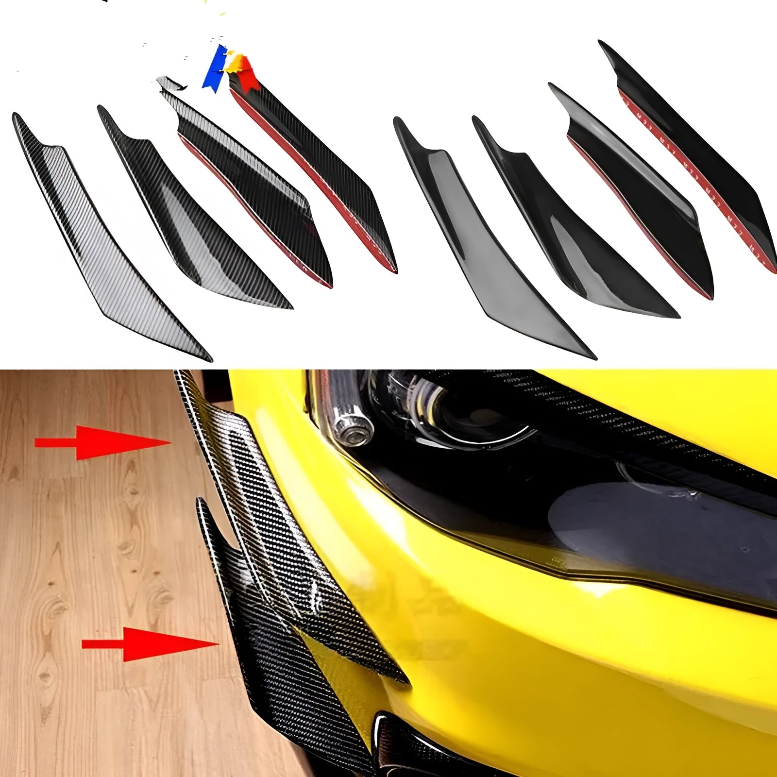 Carbon fibre pattern automotive bumper blade kit with four ABS plastic air knives