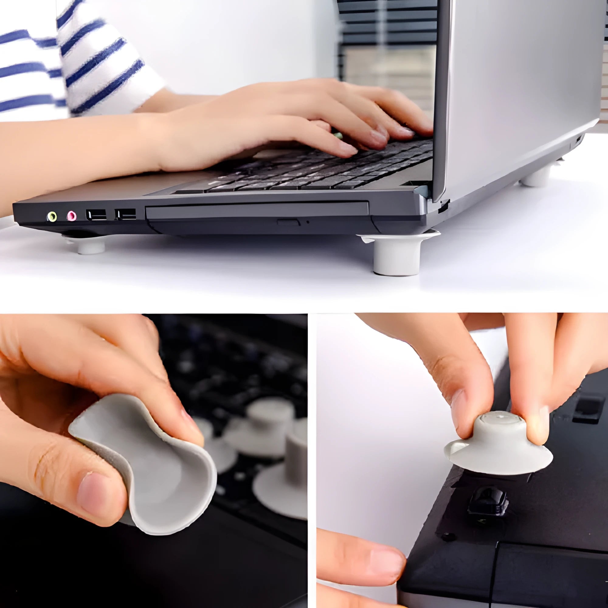 Grey plastic laptop cooling pad stand with large and small non-slip pads