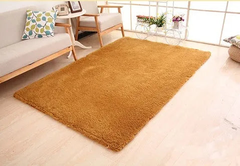 White fluffy plush area rug with rectangular shape and non-slip dot bottom