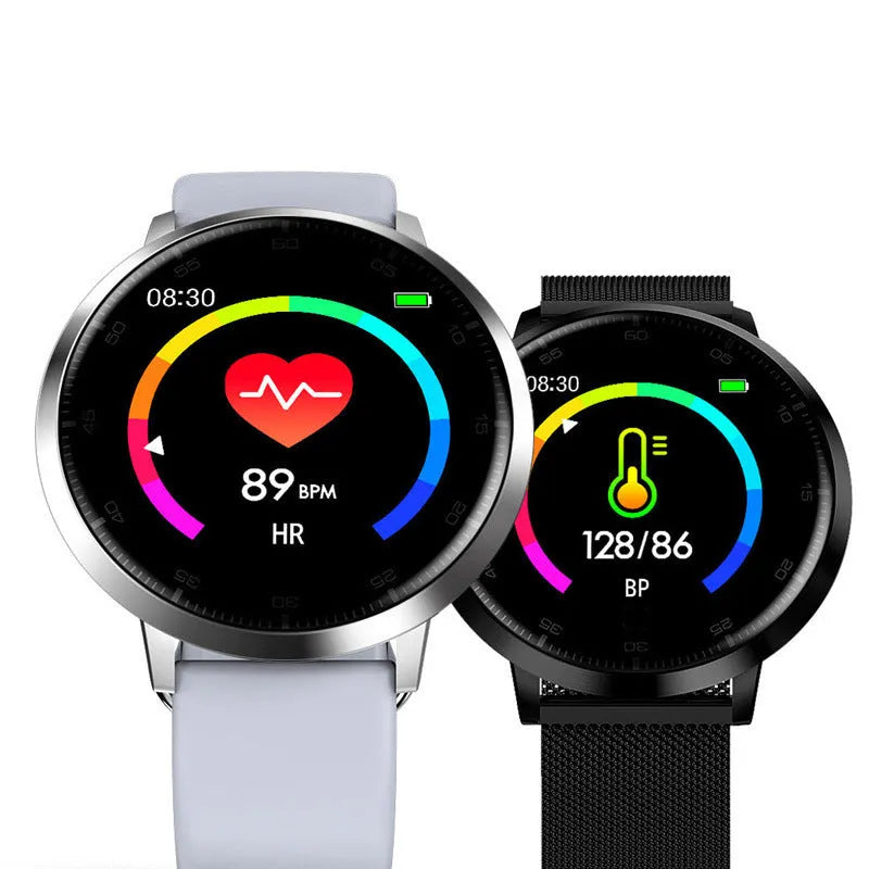 Ultra-thin waterproof smart health bracelet with zinc alloy body, 1.3 inch screen, and silicone wristband in black, golden, or silver