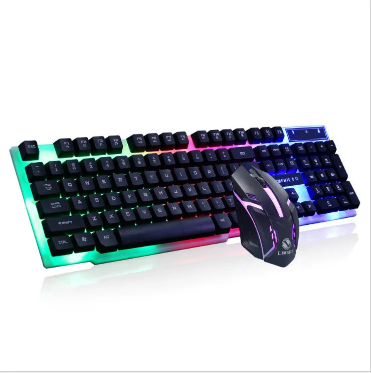Limei GTX300 gaming keyboard and mouse set showing 104-key keyboard with RGB lighting in four colour variants
