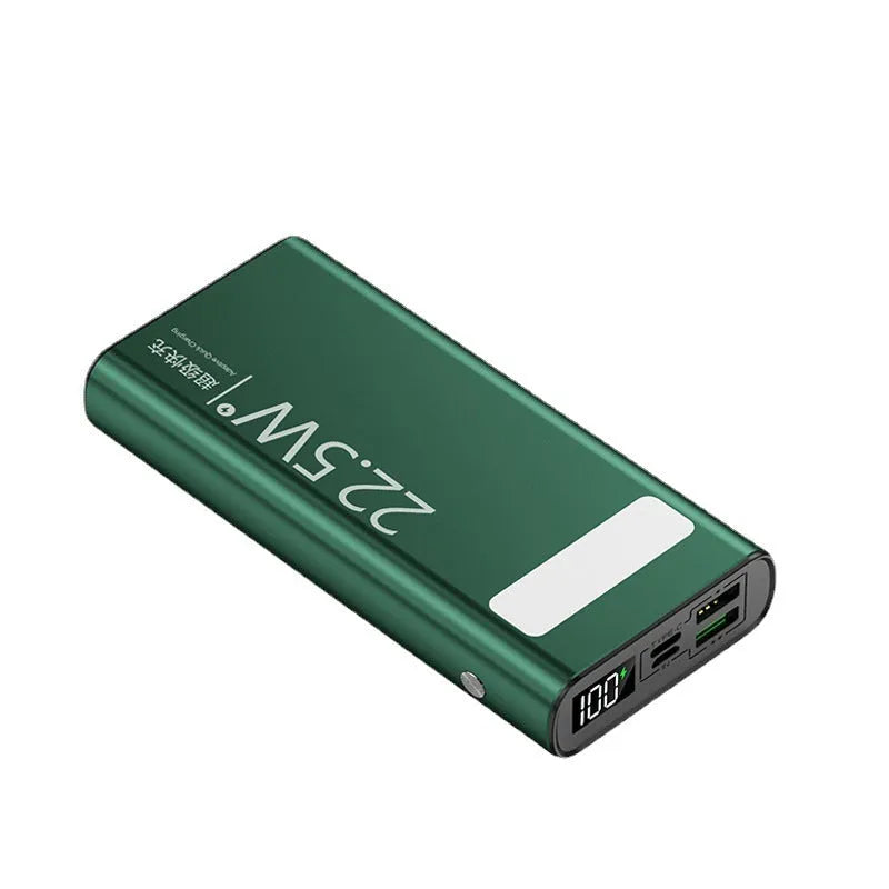 Alloy shell power bank showing LCD display, in black, green, red, or blue colour options