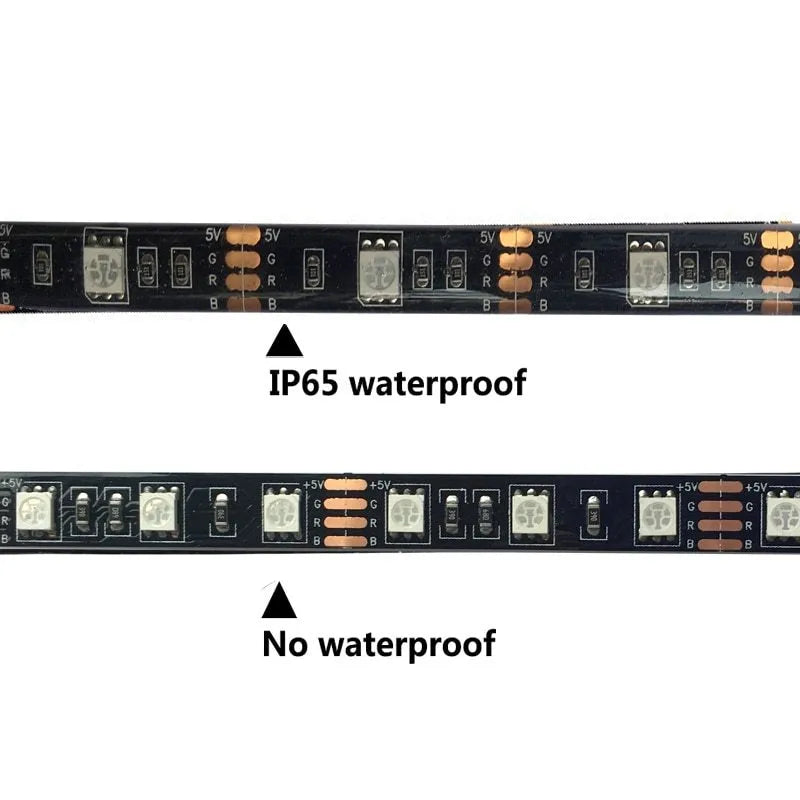One-metre long flexible USB LED light strip showing SMD5050 LEDs, with a white USB connection cable.