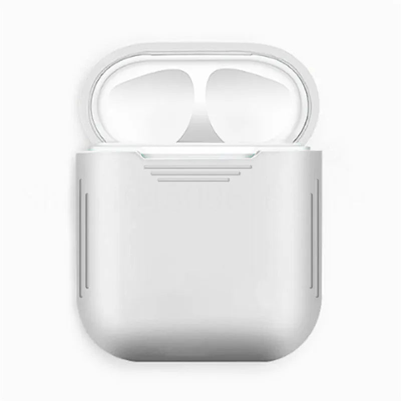 AirPods silicone protective case with anti-loss rope attached and shockproof earmuffs.