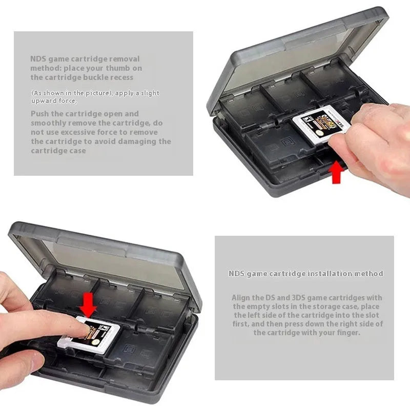 NDS 3DS game card storage box holding multiple cartridges in black PP plastic case