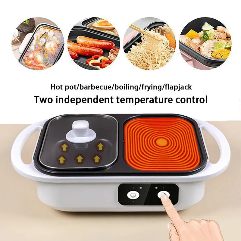 White and green 1300W electric hot pot frying oven appliance for 2-3 people