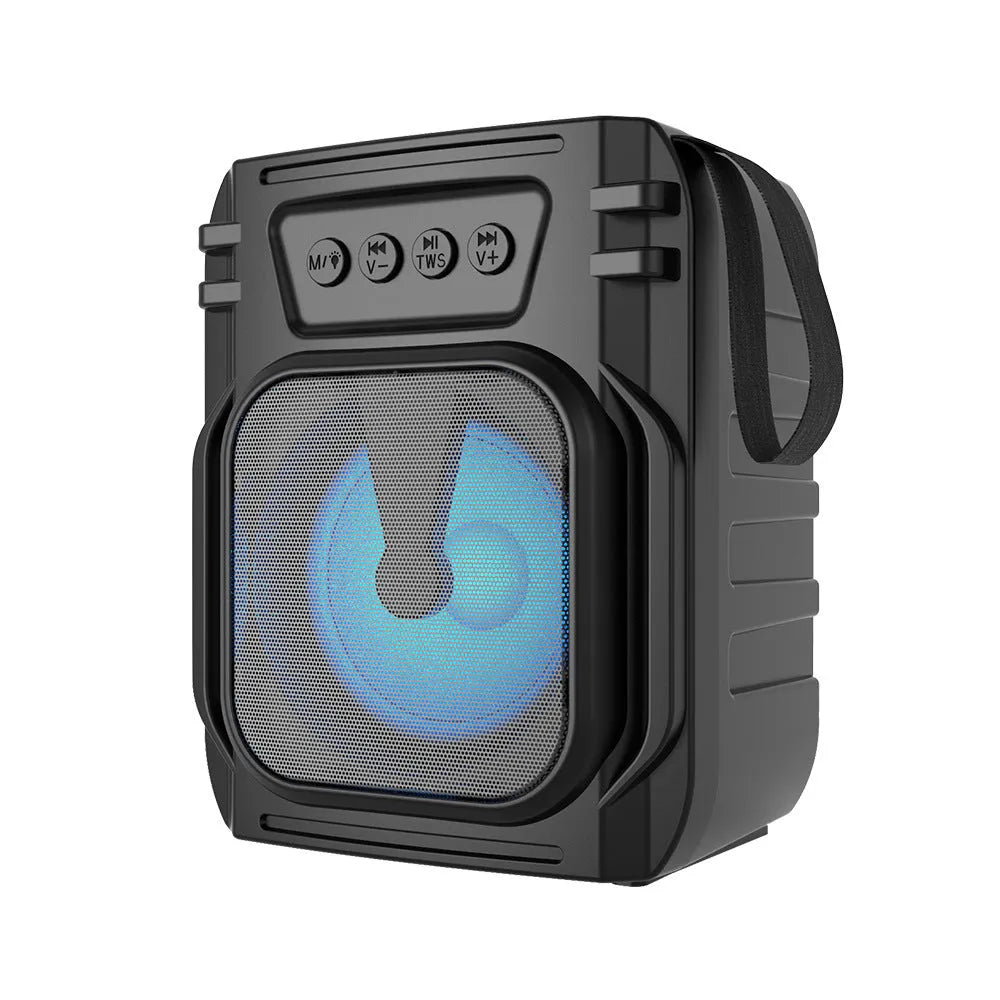 Portable Bluetooth speaker in colour 3107 with USB charging cable, showing compact 110x87x137mm dimensions