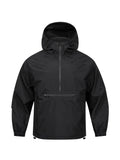 Men's light gray corduroy half-zip hooded sweater jacket showing Korean-style loose fit and rabbit fur composition