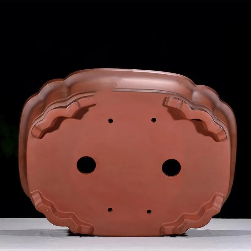 Antique Chinese style purple clay rectangular flowerpot with jade belt crabapple pattern decoration