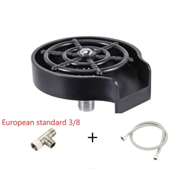 Stainless steel high-pressure glass washer with black ABS base and copper hose