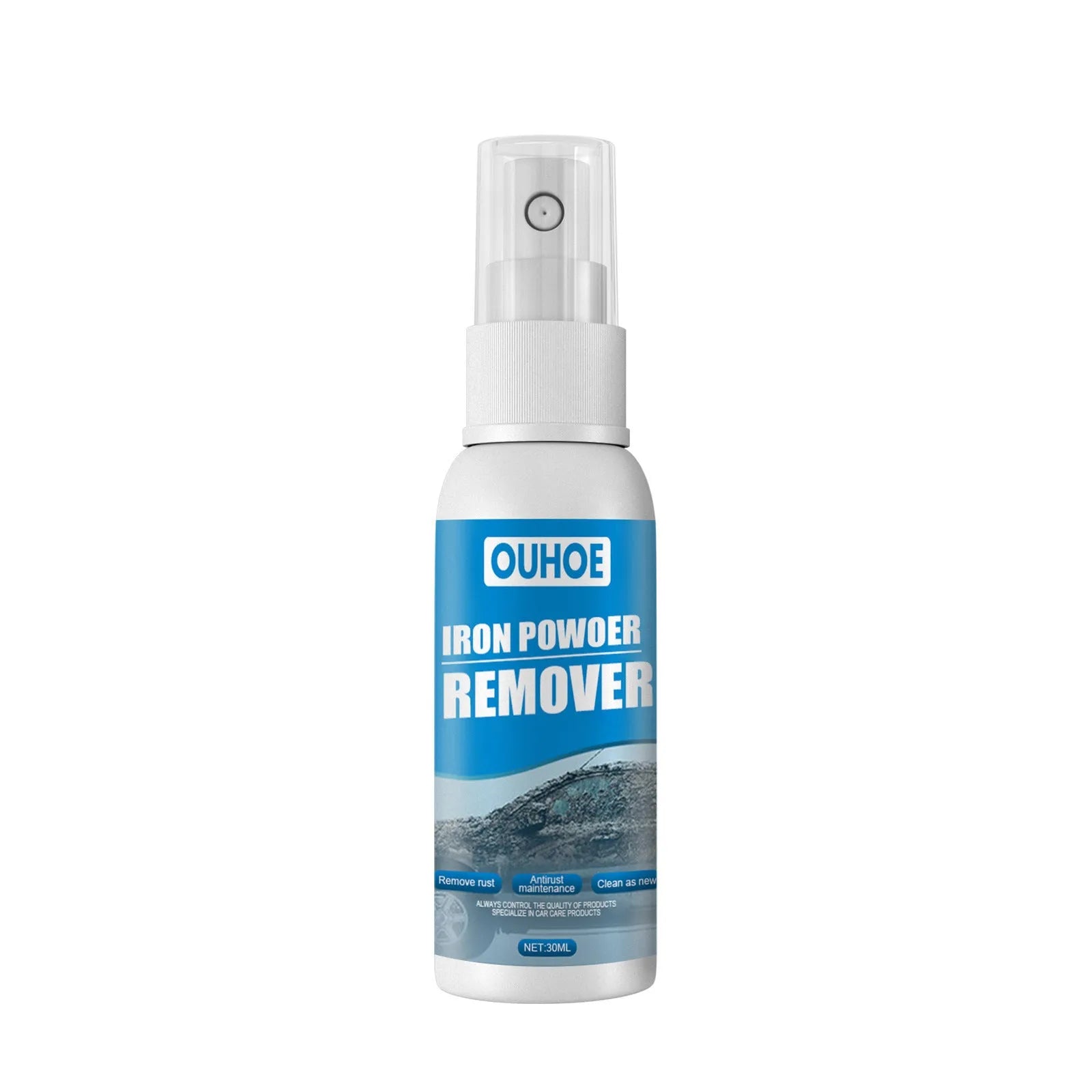Automotive iron powder rust remover spray with blue sponge and towel accessories