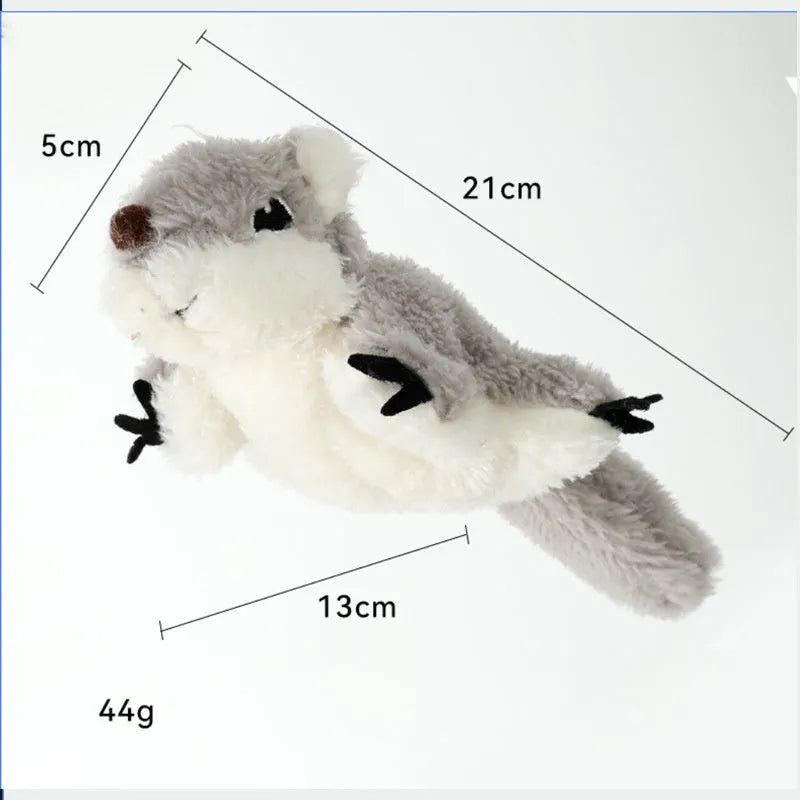 Grey flapping squirrel cat toy with motion activation and USB charging port