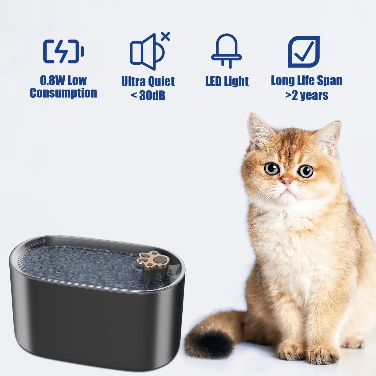 Automatic pet water fountain in Berlin blue colour with 3 litre capacity and LED indicator light