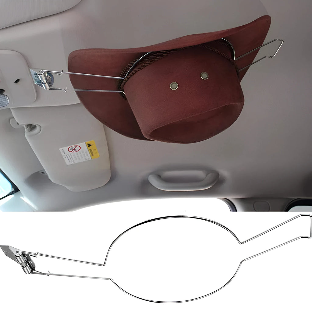 Brown iron car hat stand with a chrome-plated interior hook for storing coats and hats.
