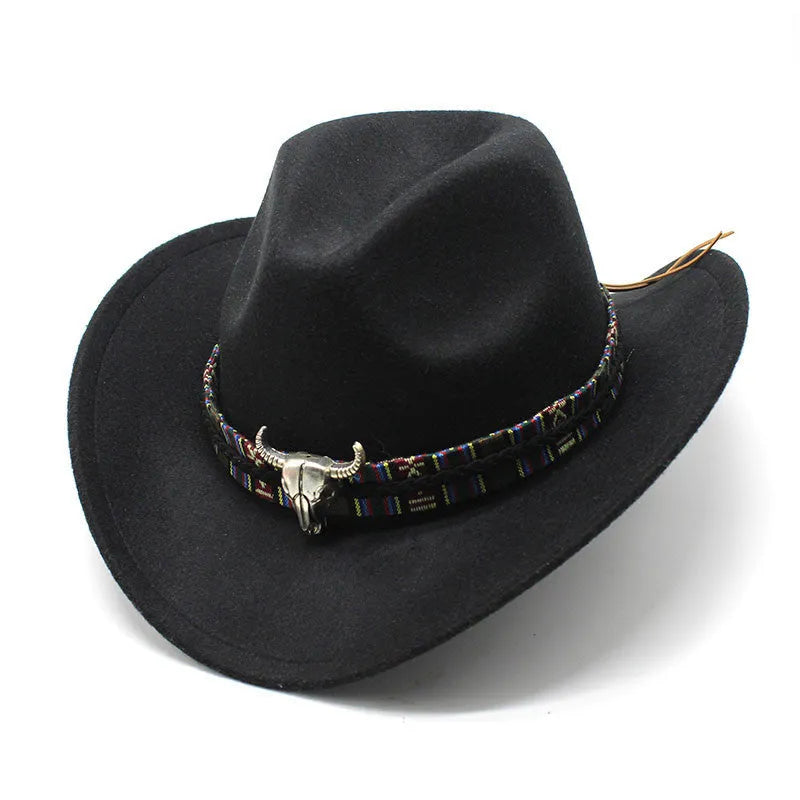 Western cowboy hat with bell crown in wool blend polyester fabric, M size for 56-58cm head circumference