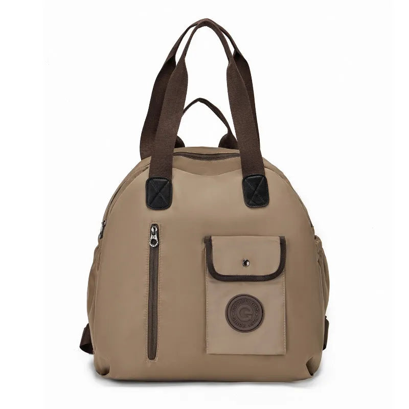Large lightweight outdoor nylon backpack in black, khaki, or green with sandwich pockets, showing 48cm height.